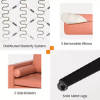 Canapé modulable 3 places Costway avec ports USB et poche latérale de rangement Rose Corail/Gris