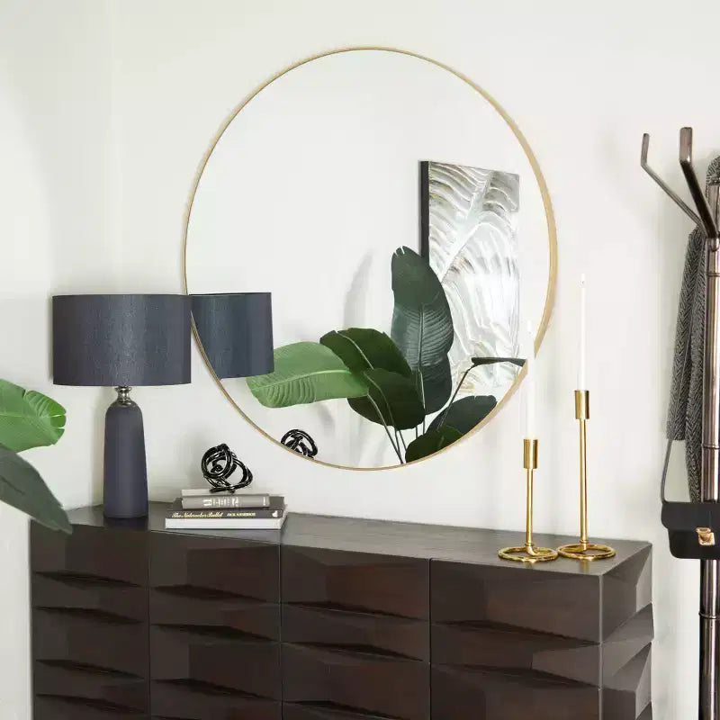 Miroir mural rond en bois avec cadre fin - Olivia & May