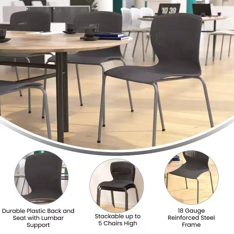 Chaise empilable ergonomique Flash Furniture série HERCULES de qualité commerciale, capacité de 350 kg, avec support lombaire et cadre en acier