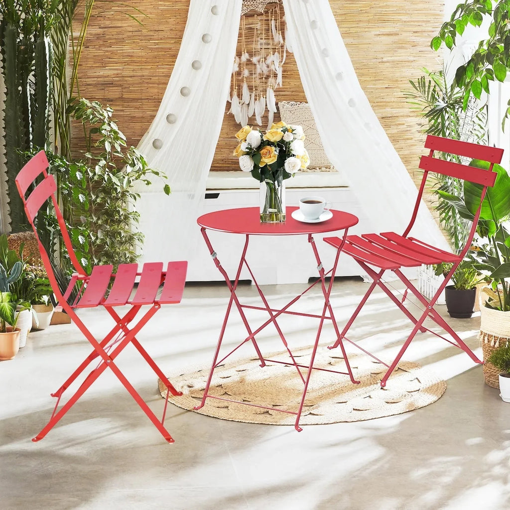 Ensemble bistro pliant 3 pièces en métal, ensemble de conversation intérieur/extérieur résistant aux intempéries pour patio, cour, jardin
