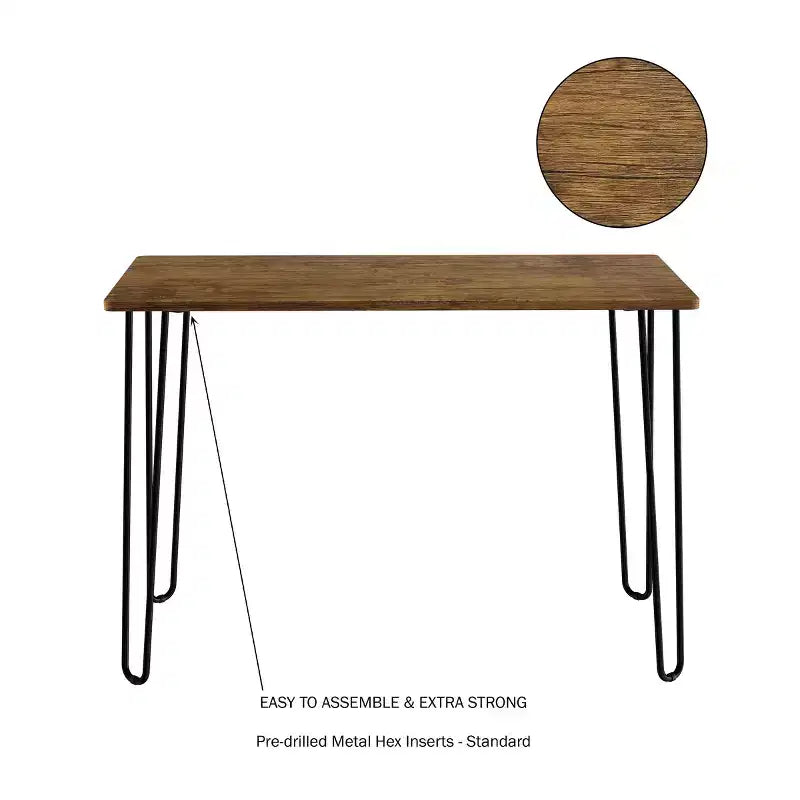 Bureau industriel moderne Hastings Home avec pieds en épingle, aspect grain de bois et accents en acier, mobilier de bureau à domicile