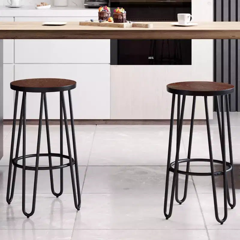 Lavish Home Lot de 4 tabourets de bar modernes de style ferme de hauteur comptoir, 61 cm, sans dossier, avec pieds en épingle à cheveux, assise en bois pour cuisine ou salle à manger