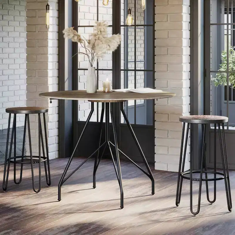Lavish Home Lot de 4 tabourets de bar modernes de style ferme de hauteur comptoir, 61 cm, sans dossier, avec pieds en épingle à cheveux, assise en bois pour cuisine ou salle à manger