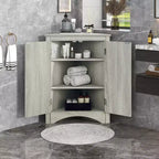 Meuble de rangement d'angle de salle de bain rustique avec étagères réglables, meuble au sol en bois autoportant - ModernLuxe