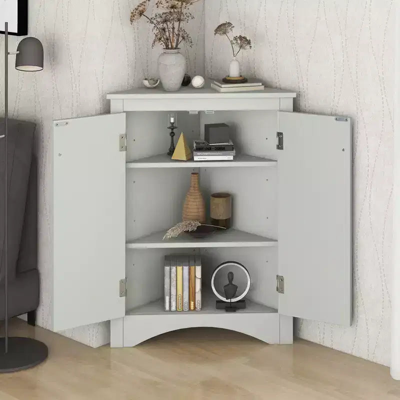 Meuble de rangement d'angle de salle de bain rustique avec étagères réglables, meuble au sol en bois autoportant - ModernLuxe