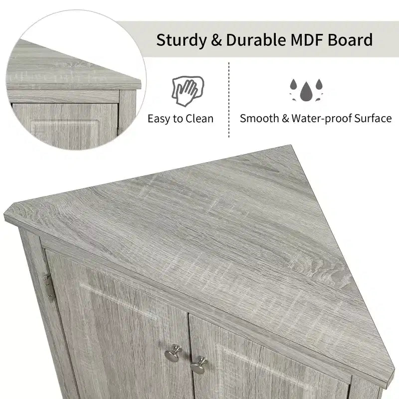 Meuble de rangement d'angle de salle de bain rustique avec étagères réglables, meuble au sol en bois autoportant - ModernLuxe
