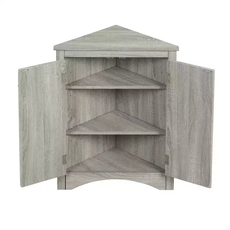Meuble de rangement d'angle de salle de bain rustique avec étagères réglables, meuble au sol en bois autoportant - ModernLuxe
