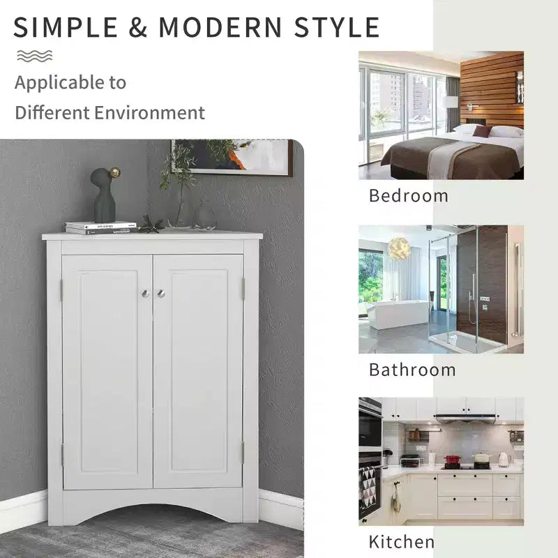 Meuble de rangement d'angle de salle de bain rustique avec étagères réglables, meuble au sol en bois autoportant - ModernLuxe
