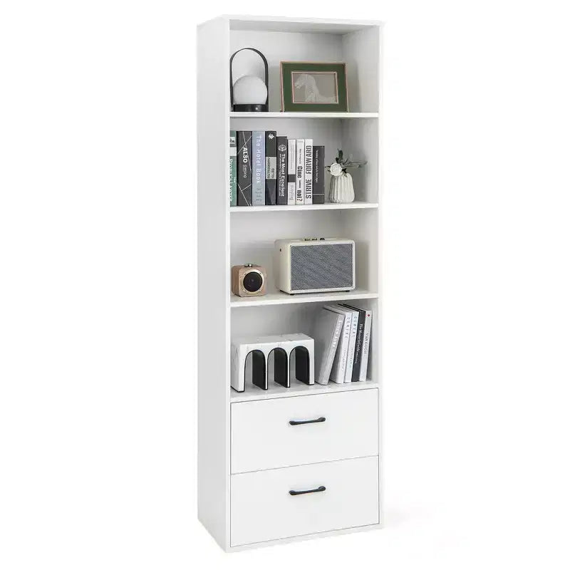 Costway Grande étagère 6 niveaux Bibliothèque moderne autoportante Armoire de rangement blanche/noire