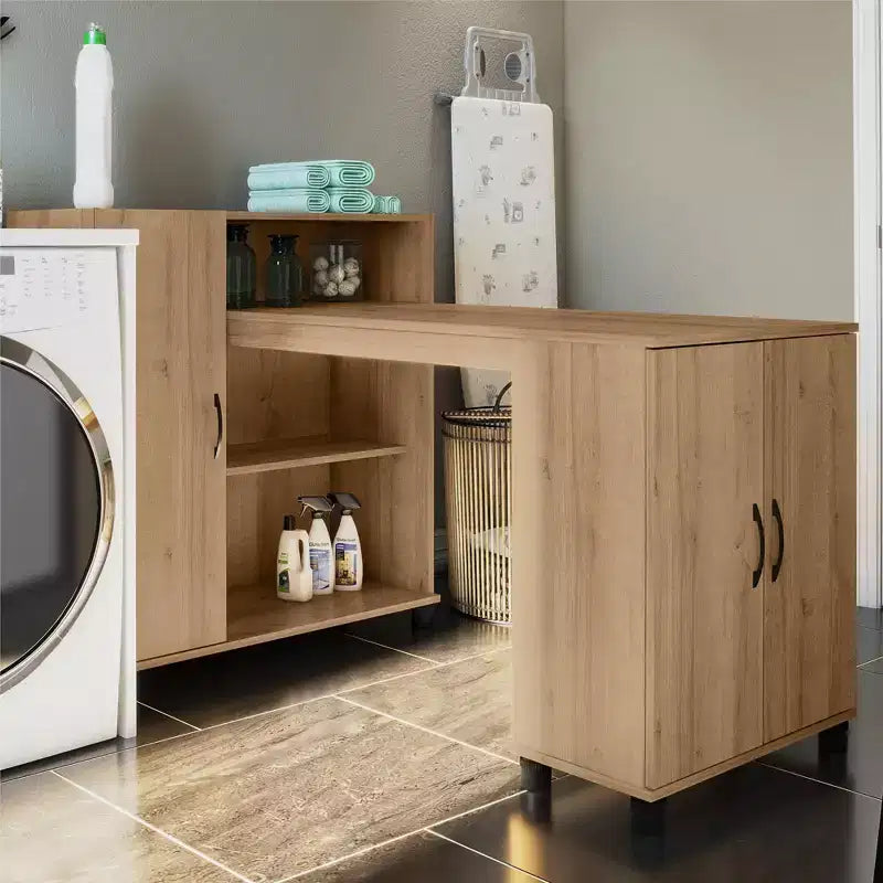 Bureau de loisirs créatifs RealRooms Basin avec étagères ouvertes et armoire de rangement