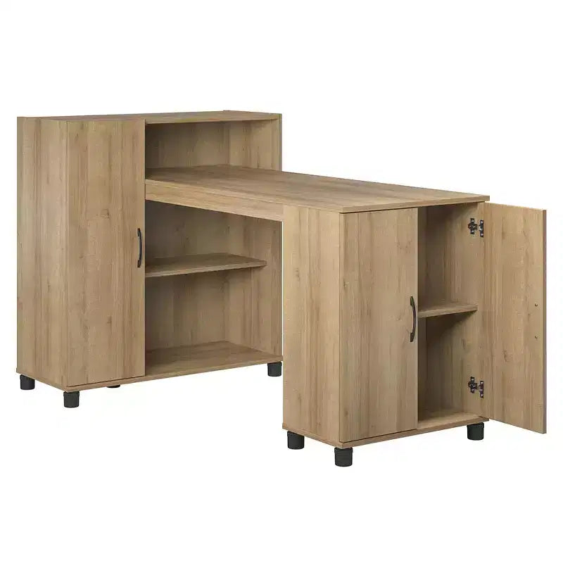 Bureau de loisirs créatifs RealRooms Basin avec étagères ouvertes et armoire de rangement