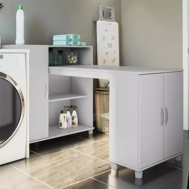 Bureau de loisirs créatifs RealRooms Basin avec étagères ouvertes et armoire de rangement