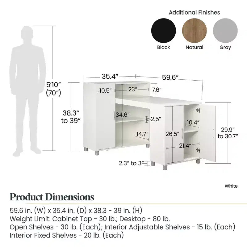 Bureau de loisirs créatifs RealRooms Basin avec étagères ouvertes et armoire de rangement