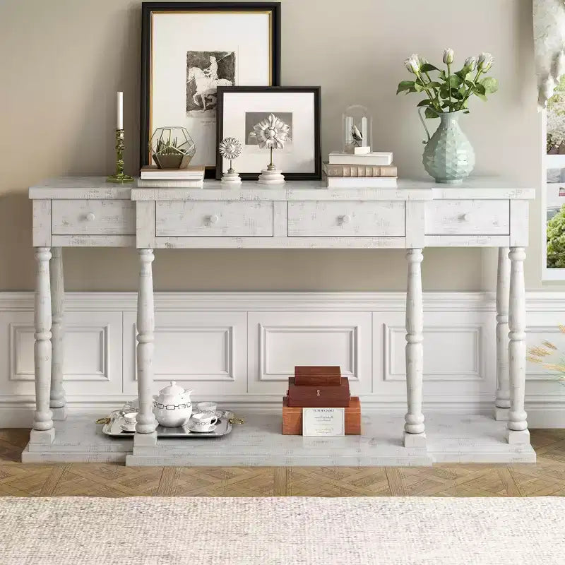 Console Rétro Senior avec 4 tiroirs de rangement frontaux et 1 étagère – ModernLuxe
