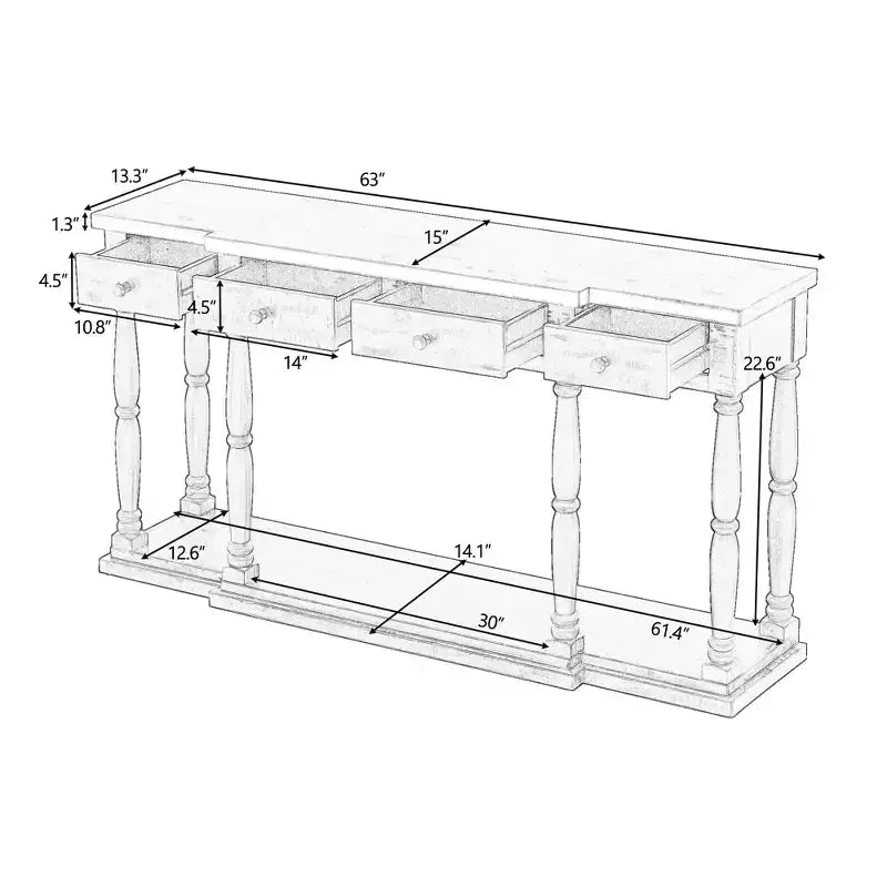 Console Rétro Senior avec 4 tiroirs de rangement frontaux et 1 étagère – ModernLuxe