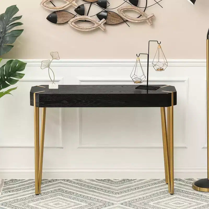 Table console et d'entrée LuxenHome en bois noir et métal doré