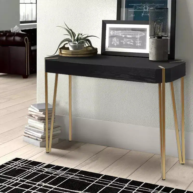 Table console et d'entrée LuxenHome en bois noir et métal doré