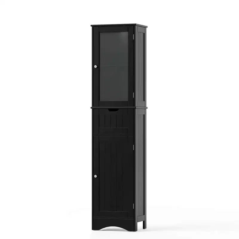 Armoire haute de salle de bain Costway, meuble colonne autoportant avec portes et tiroir, noir/gris/blanc