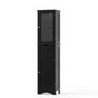 Armoire haute de salle de bain Costway, meuble colonne autoportant avec portes et tiroir, noir/gris/blanc