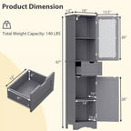 Armoire haute de salle de bain Costway, meuble colonne autoportant avec portes et tiroir, noir/gris/blanc