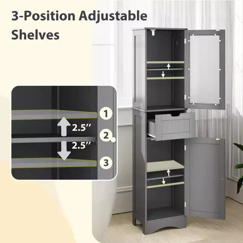 Armoire haute de salle de bain Costway, meuble colonne autoportant avec portes et tiroir, noir/gris/blanc