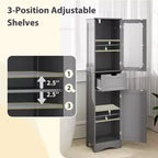 Armoire haute de salle de bain Costway, meuble colonne autoportant avec portes et tiroir, noir/gris/blanc