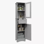 Armoire haute de salle de bain Costway, meuble colonne autoportant avec portes et tiroir, noir/gris/blanc