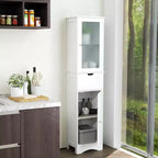 Armoire haute de salle de bain Costway, meuble colonne autoportant avec portes et tiroir, noir/gris/blanc