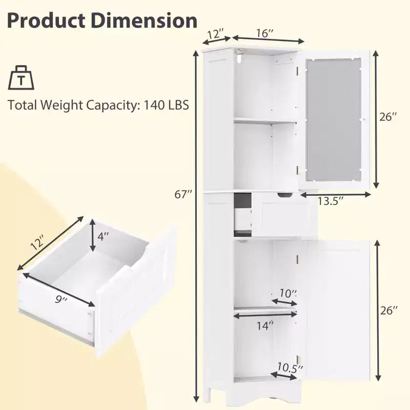 Armoire haute de salle de bain Costway, meuble colonne autoportant avec portes et tiroir, noir/gris/blanc