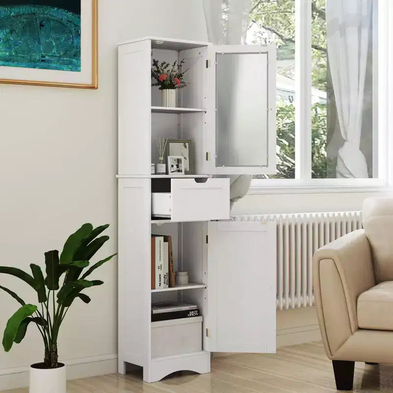 Armoire haute de salle de bain Costway, meuble colonne autoportant avec portes et tiroir, noir/gris/blanc