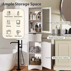 Armoire haute de salle de bain Costway, meuble colonne autoportant avec portes et tiroir, noir/gris/blanc