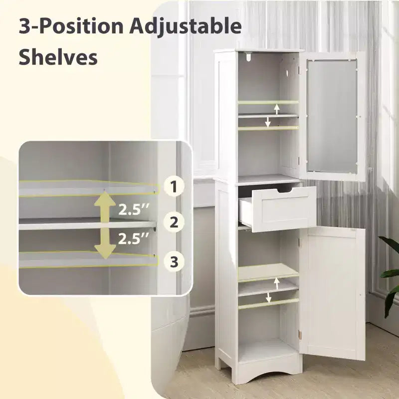 Armoire haute de salle de bain Costway, meuble colonne autoportant avec portes et tiroir, noir/gris/blanc