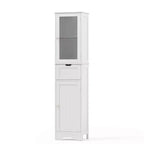 Armoire haute de salle de bain Costway, meuble colonne autoportant avec portes et tiroir, noir/gris/blanc