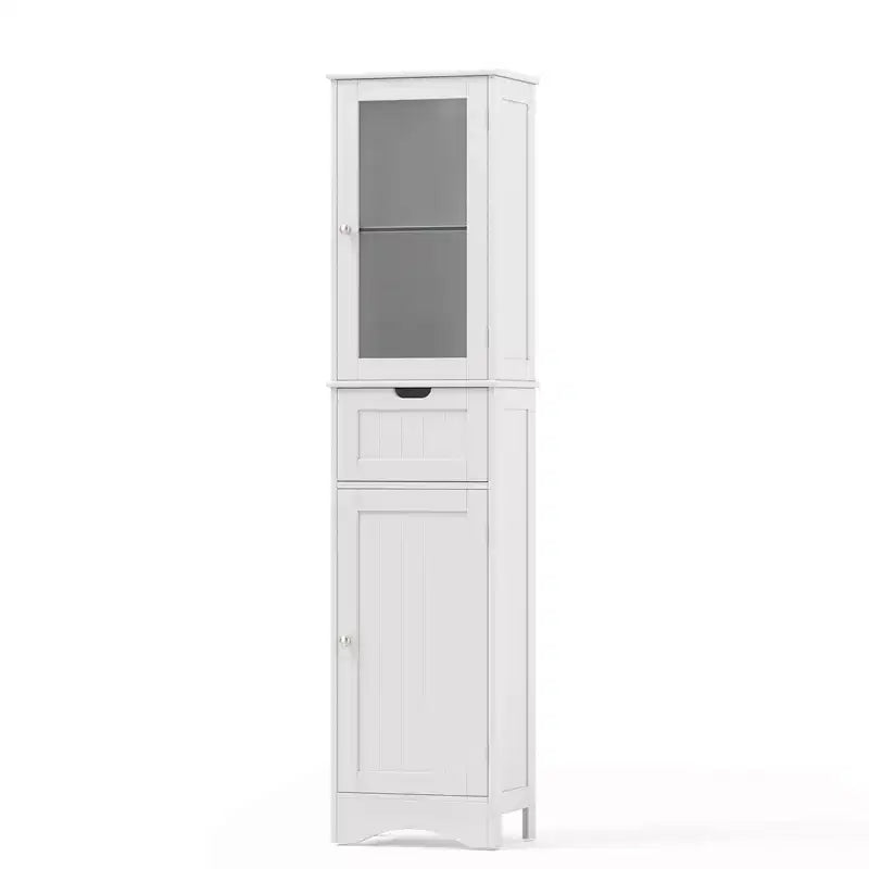 Armoire haute de salle de bain Costway, meuble colonne autoportant avec portes et tiroir, noir/gris/blanc