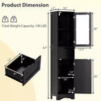 Armoire haute de salle de bain Costway, meuble colonne autoportant avec portes et tiroir, noir/gris/blanc