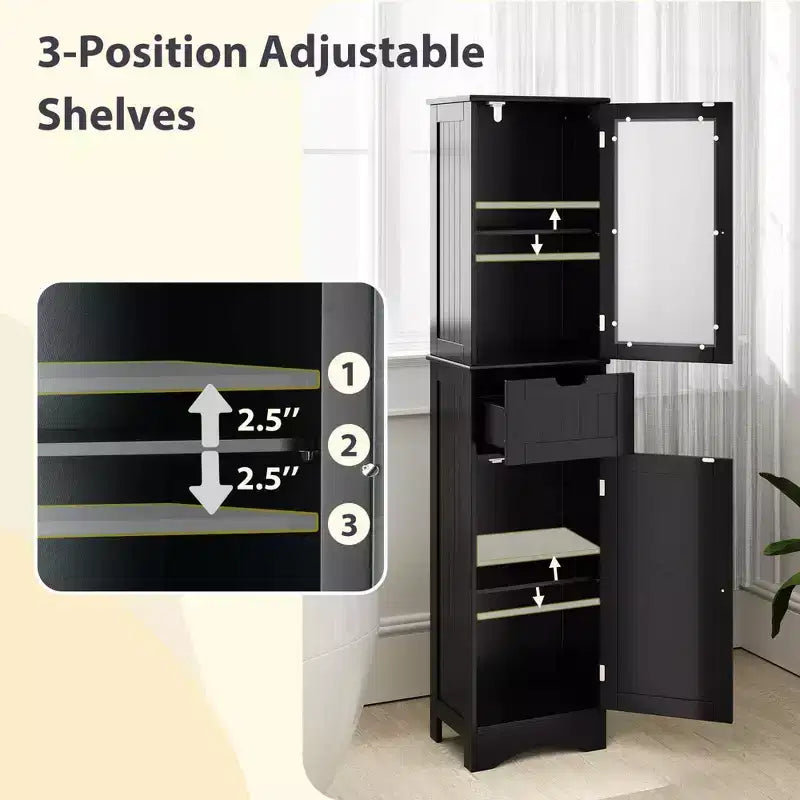 Armoire haute de salle de bain Costway, meuble colonne autoportant avec portes et tiroir, noir/gris/blanc