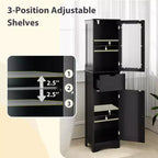 Armoire haute de salle de bain Costway, meuble colonne autoportant avec portes et tiroir, noir/gris/blanc