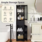 Armoire haute de salle de bain Costway, meuble colonne autoportant avec portes et tiroir, noir/gris/blanc