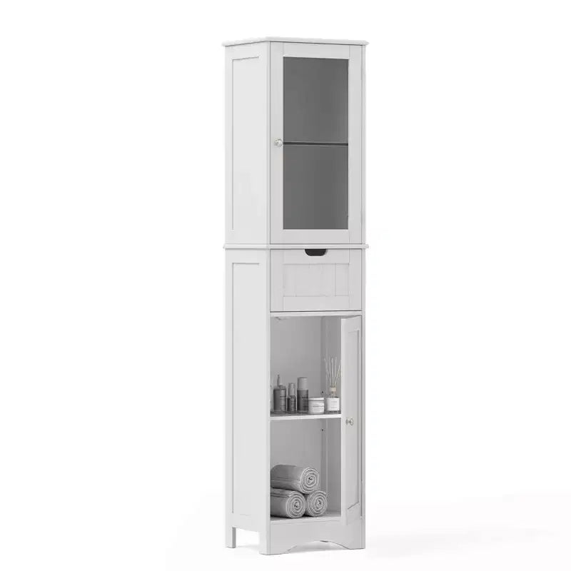 Armoire haute de salle de bain Costway, meuble colonne autoportant avec portes et tiroir, noir/gris/blanc