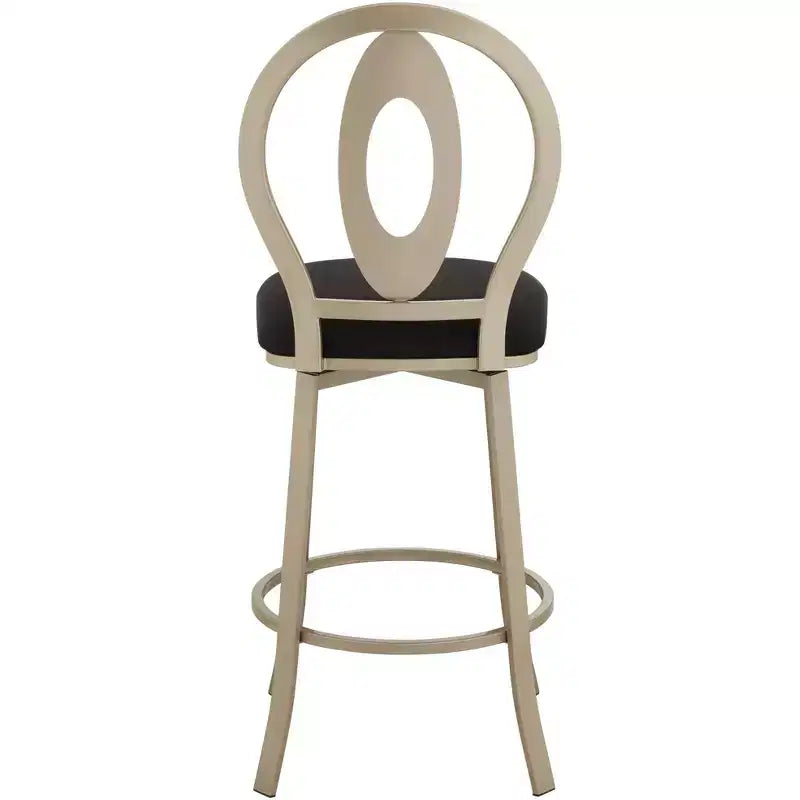 Tabouret de bar pivotant en métal 55 Downing Street, or champagne, hauteur 29 pouces, avec coussin noir de style Mid-Century Modern, dossier et repose-pieds pour comptoir de cuisine ou îlot