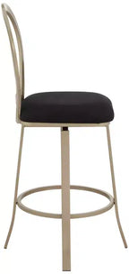 Tabouret de bar pivotant en métal 55 Downing Street, or champagne, hauteur 29 pouces, avec coussin noir de style Mid-Century Modern, dossier et repose-pieds pour comptoir de cuisine ou îlot