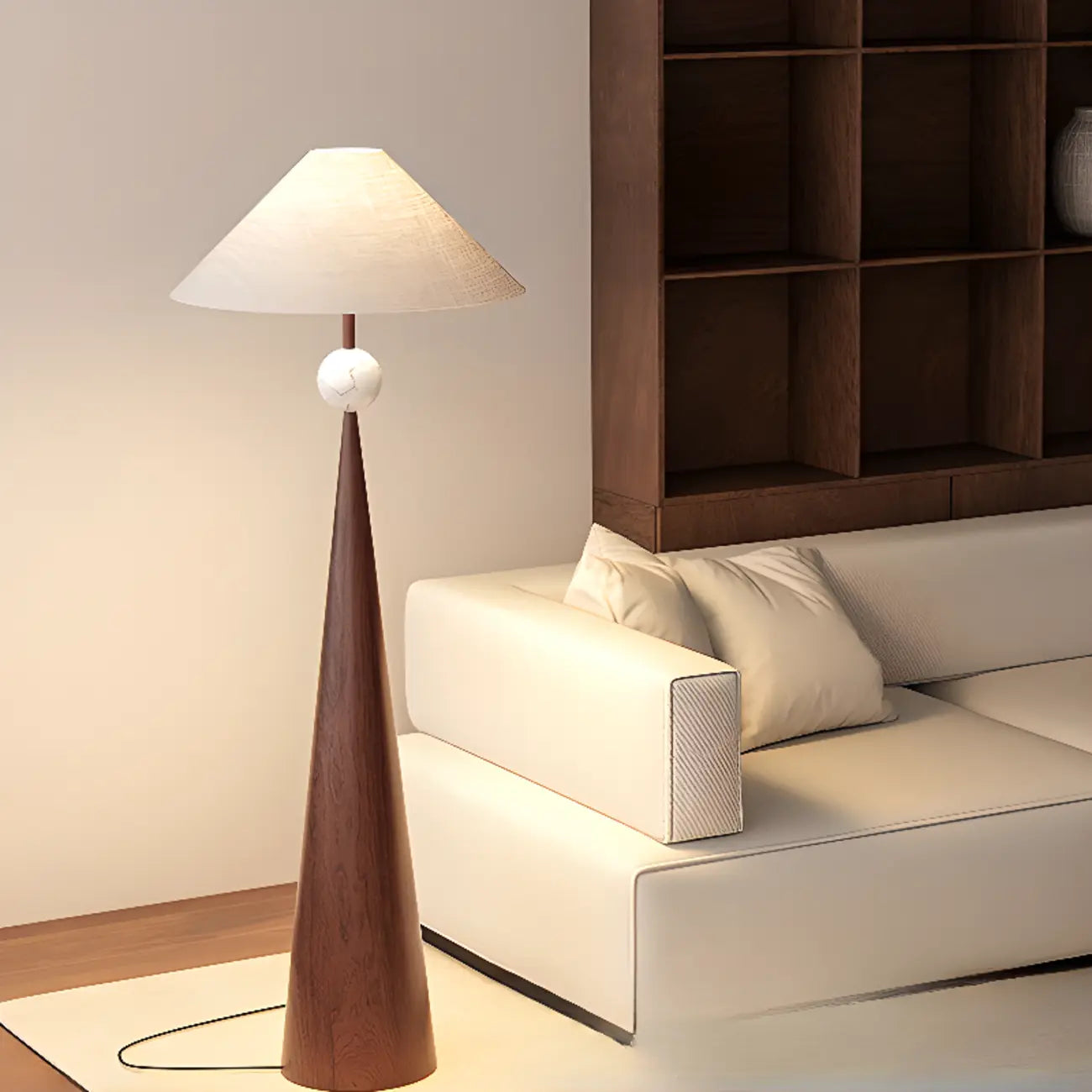 Lampadaire contemporain en métal conique avec abat-jour en tissu