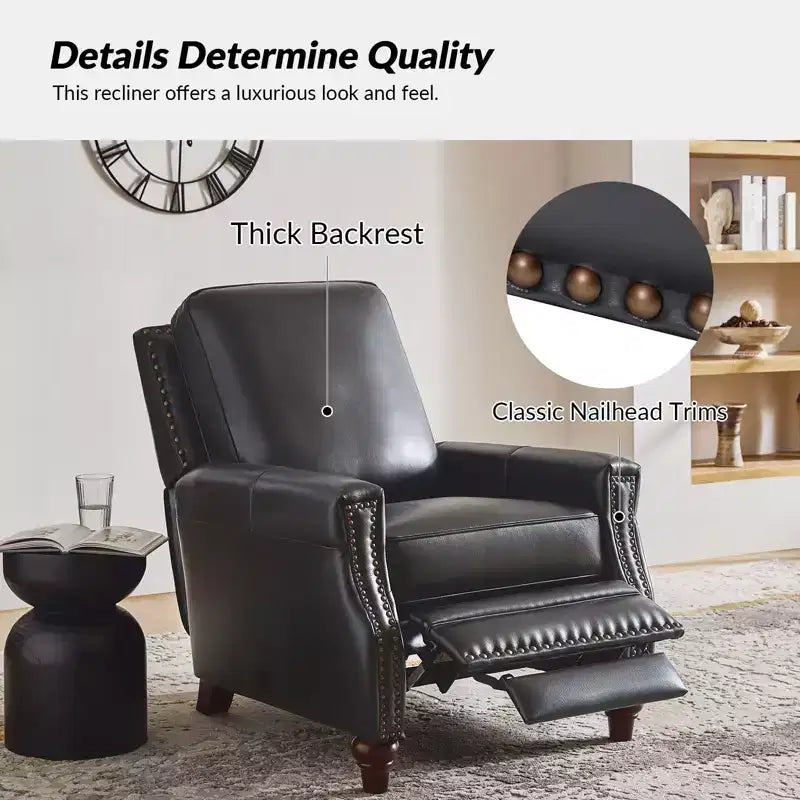 Lot de 2 fauteuils inclinables modernes en cuir véritable Theresa avec garniture cloutée pour le salon et la chambre à coucher | ART OF LIVING DESIGNS