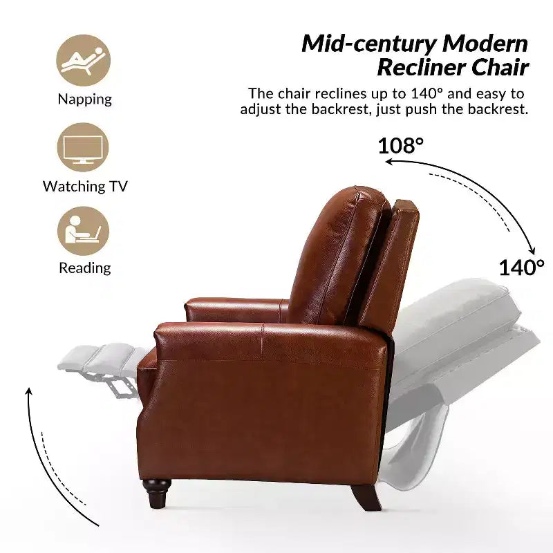 Lot de 2 fauteuils inclinables modernes en cuir véritable Theresa avec garniture cloutée pour le salon et la chambre à coucher | ART OF LIVING DESIGNS