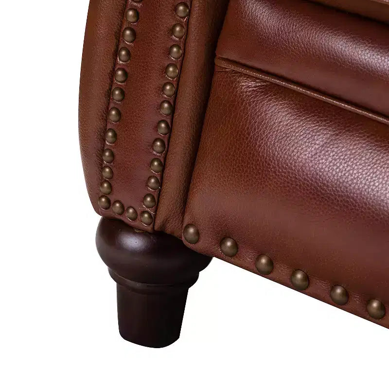 Lot de 2 fauteuils inclinables modernes en cuir véritable Theresa avec garniture cloutée pour le salon et la chambre à coucher | ART OF LIVING DESIGNS
