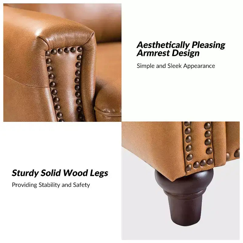 Lot de 2 fauteuils inclinables modernes en cuir véritable Theresa avec garniture cloutée pour le salon et la chambre à coucher | ART OF LIVING DESIGNS