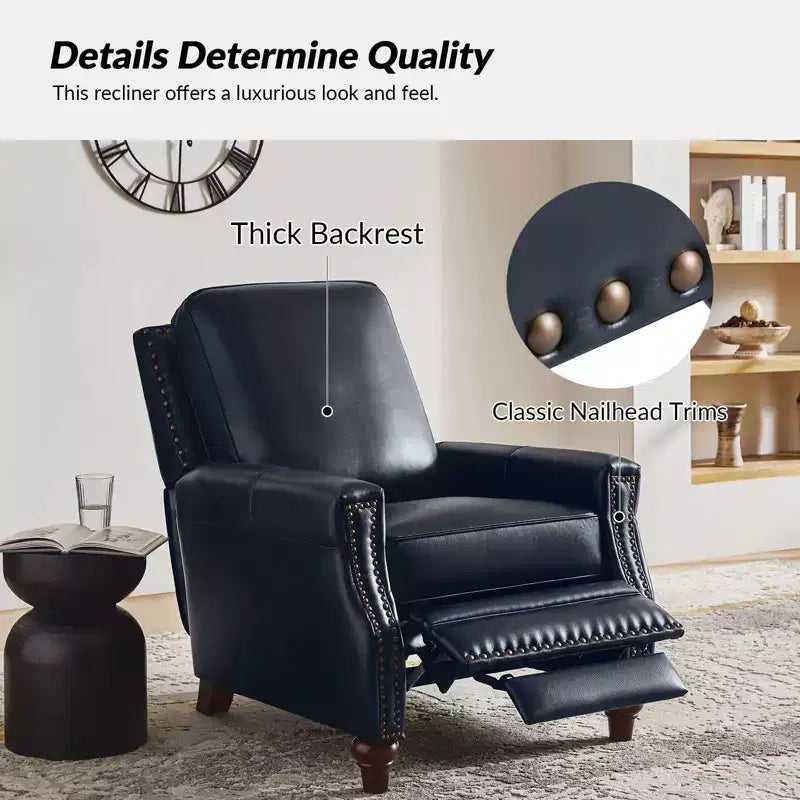 Lot de 2 fauteuils inclinables modernes en cuir véritable Theresa avec garniture cloutée pour le salon et la chambre à coucher | ART OF LIVING DESIGNS