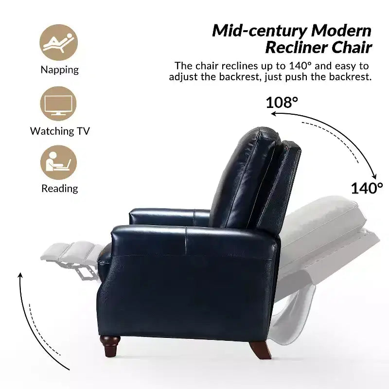 Lot de 2 fauteuils inclinables modernes en cuir véritable Theresa avec garniture cloutée pour le salon et la chambre à coucher | ART OF LIVING DESIGNS