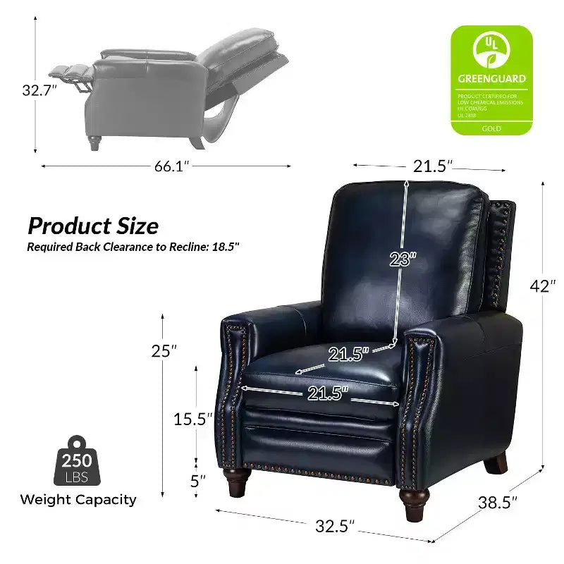 Lot de 2 fauteuils inclinables modernes en cuir véritable Theresa avec garniture cloutée pour le salon et la chambre à coucher | ART OF LIVING DESIGNS