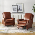 Lot de 2 fauteuils inclinables modernes en cuir véritable Theresa avec garniture cloutée pour le salon et la chambre à coucher | ART OF LIVING DESIGNS